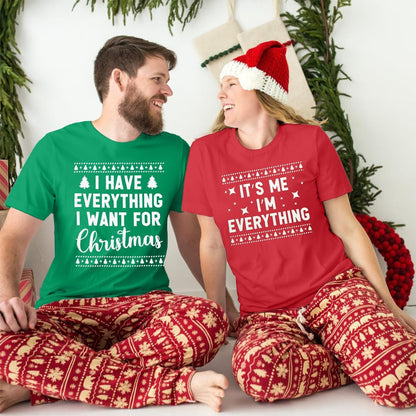 Christmas Couples His and Her Shirt: Family Matching Xmas Outfits Sets - Funny Holiday Graphic Pajamas Tees Top