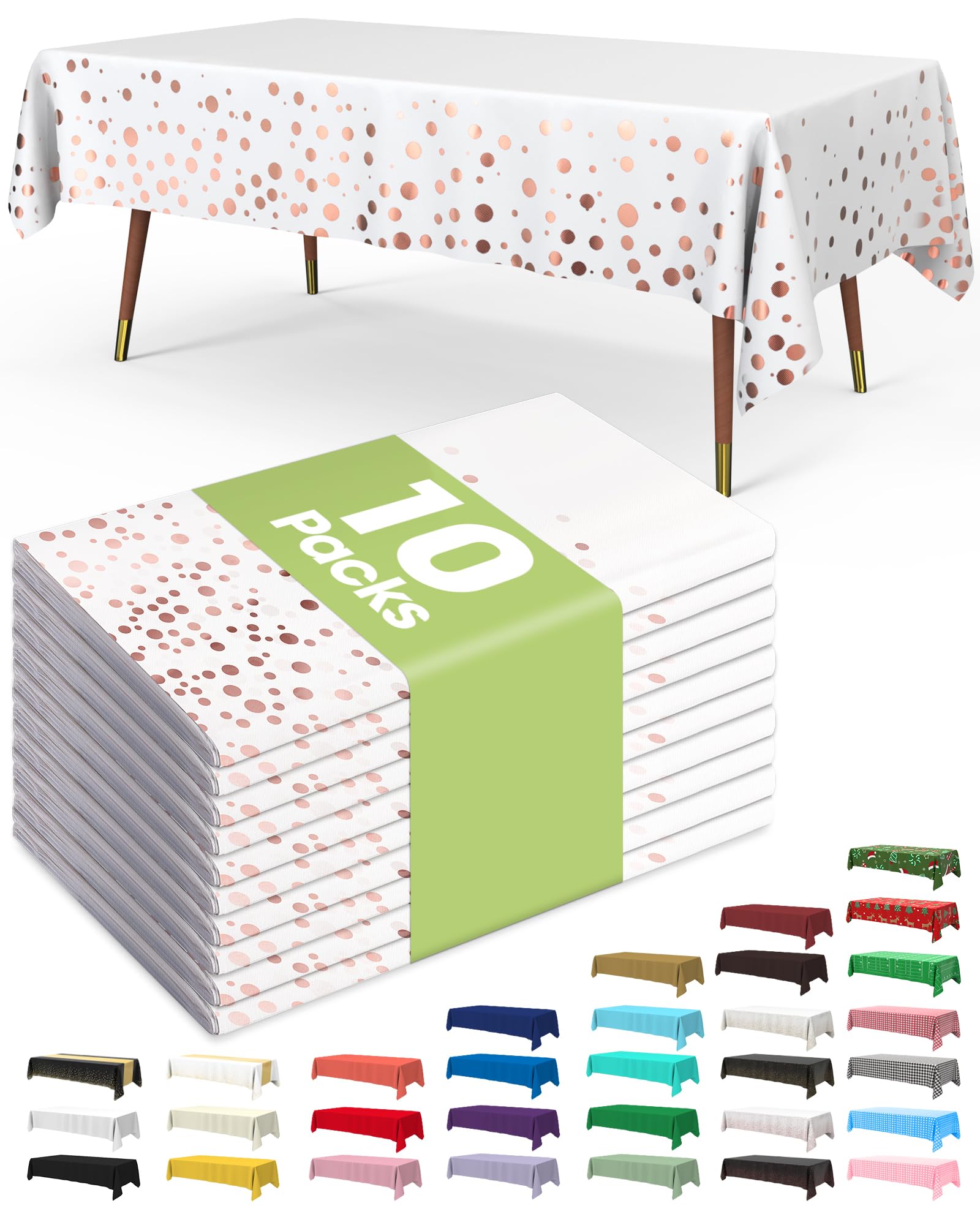 Pureegg Plastic Table Cloth Disposable 10 Pack, 54 x 108 Inch Table Cloths, Party, Picnic, Wedding, Decorative Tablecloths, Rectangle, White Plastic Cover, Leakproof & Sturdy, White