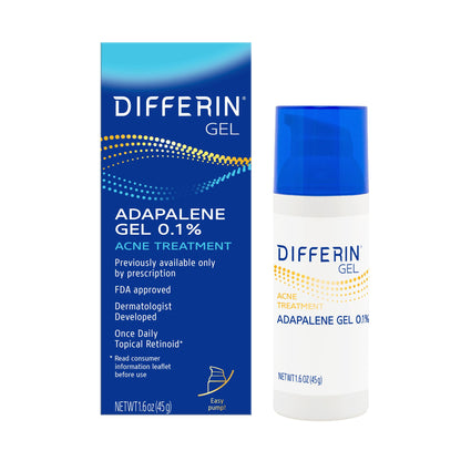 Differin Acne Treatment Gel, 30 Day Supply, Retinoid Treatment for Face with 0.1% Adapalene, Gentle Skin Care for Acne Prone Sensitive Skin, 15g Tube (Packaging May Vary)