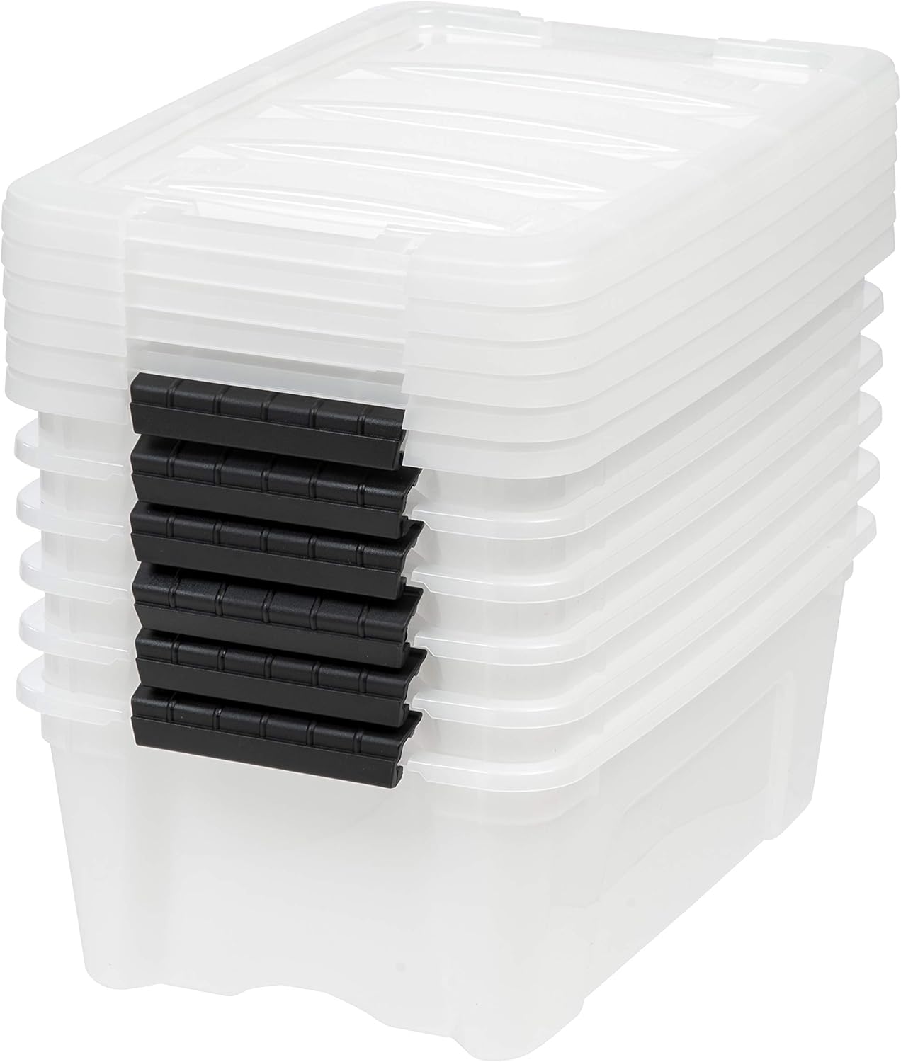 IRIS USA 13 Qt Stackable Plastic Storage Bins with Lids, 6 Pack - BPA-Free, Made in USA - Discreet Organizing Solution, Latches, Durable Nestable Containers, Secure Pull Handle - Pearl