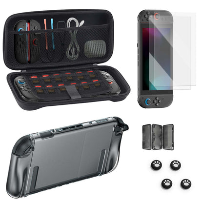 Switch 2 Pro Controllers Accessories Bundle for Nintendo 17-in-1: Carrying Case, Screen Protector, Thumb Grip for Joycon, Dockable Console Protective Cover Shell, Steering Wheel, 2025 Switch2 Game Kit