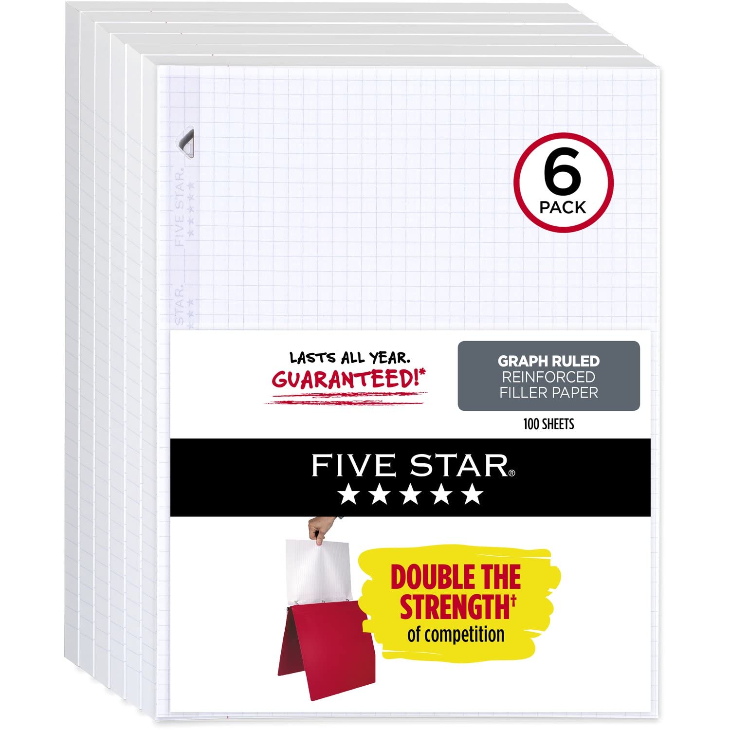 Five Star Loose Leaf Paper, Notebook Paper, Graph Paper, Reinforced Filler Paper, Fights Ink Bleed, 8.5 x 11, 100 Sheets/pack (3 count)
