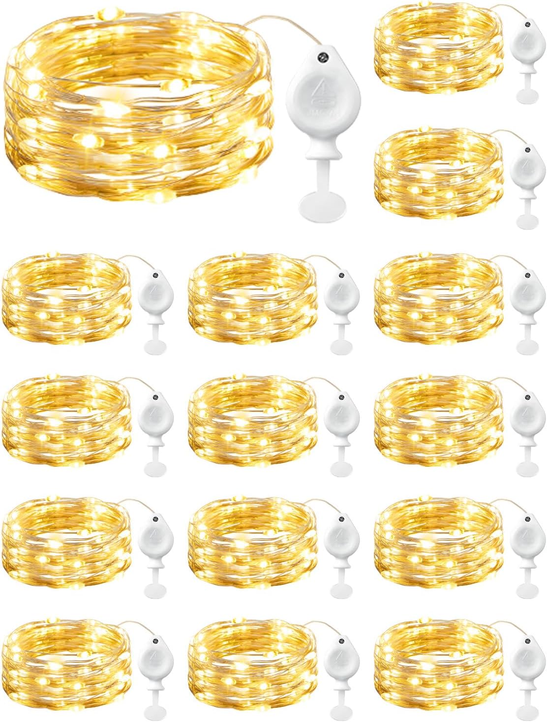 Brightown 14 Pack LED Fairy Lights Battery Operated String Lights, 7ft 20LED Waterproof Silver Wire String Lights, Firefly Starry Moon Lights for Mason Jars DIY Christmas Wedding Party Bedroom