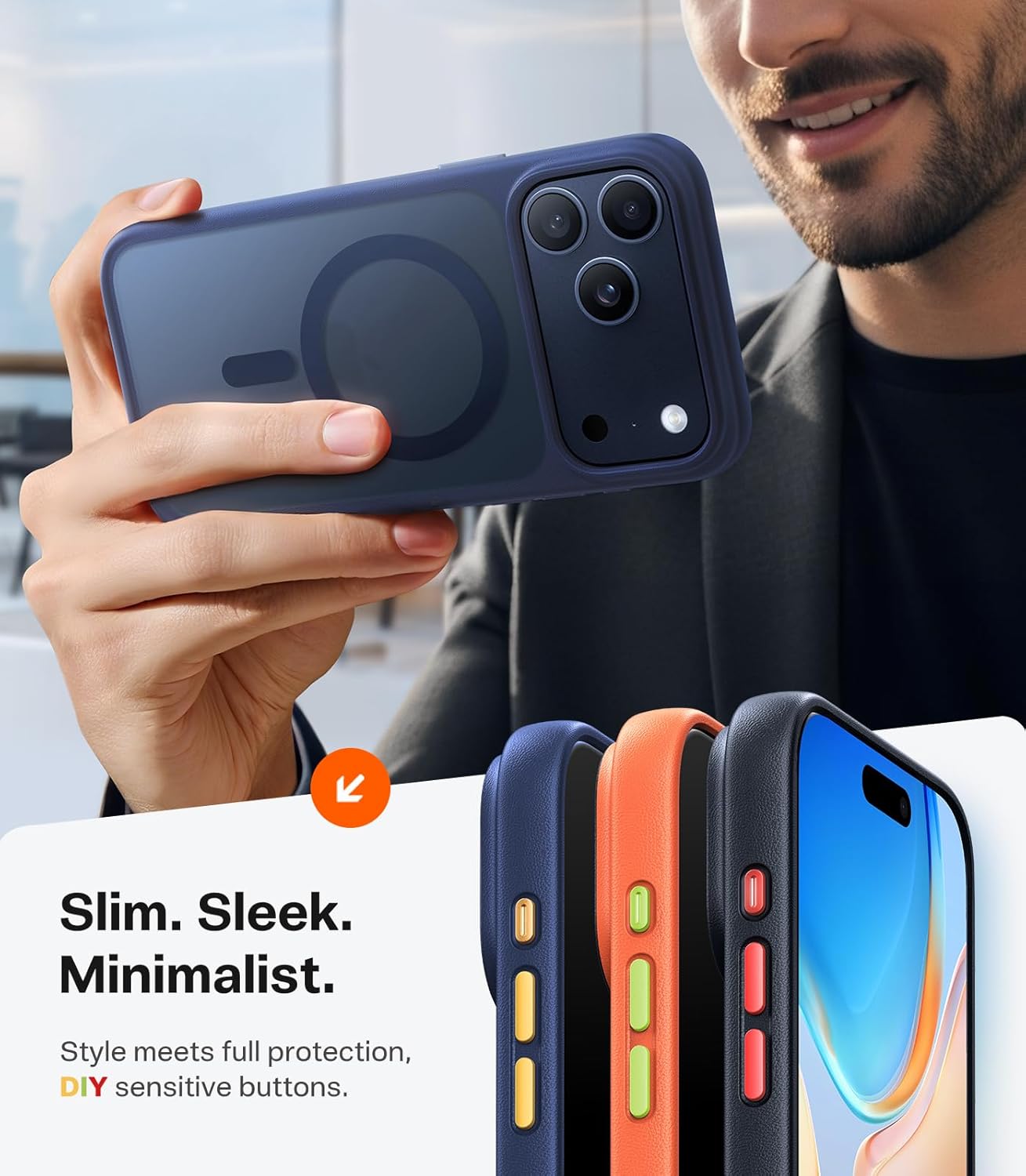 TORRAS Stronger Magnetic & Shockproof for iPhone 17 Pro Max Case, Fit for MagSafe, Military Grade Drop Protection, Camera Control, DIY Button, Slim for iPhone 17 Pro Max Case Translucent Deep Blue