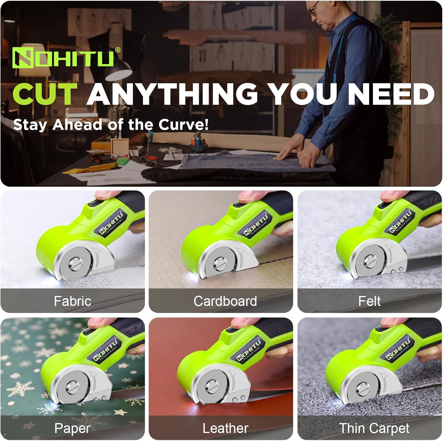 Cordless Electric Scissors: 4V Rechargeable Rotary Cardboard Cutter, 3000mAh Battery, with LED Light, 2 Blades, Box Cutter for Fabric Carpet Carton Plastic Leather Cloth