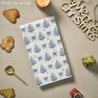Artoid Mode Blue Porcelain Ornaments Xmas Tree Christmas Kitchen Towels Dish Towels, 18x26 Inch Farmhouse Holiday Winter Decoration Cleaning Set of 4