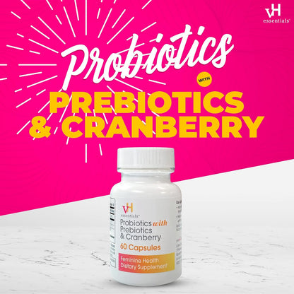 vH Essentials Probiotics for Women with Prebiotics, Cranberry & Vitamin C - 60 Capsules (30 Day Supply) - Vaginal Probiotics Support Gut Balance, Vaginal Health & Urinary Tract Health for Women