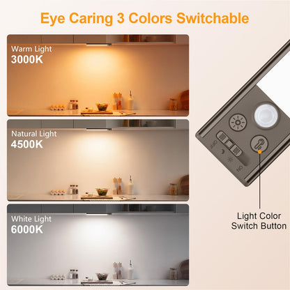 Gritin 10.2inch Under Cabinet Lighting Rechargeable -84 LED Super Bright,3-Color& 5 Level Brightness,4 Modes,Motion Sensor,Long Lasting- Easy Installation Magnetic Under Cabinet Closet Lights -2 Pack
