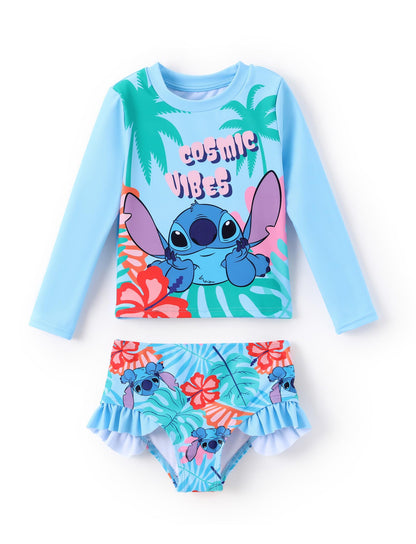 Disney Mickey and Friends Girl Two Piece Long Sleeve Swimsuit Rashguard Bathing Suit