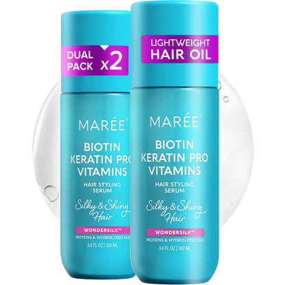 MAREE Hair Oil for Frizzy - Hair Vitamins A, E & B Keratin Styling Capsules with Jojoba & Argan Oil - Anti Frizz Serum for Women - Frizzy, Damaged, Dry and Curly - Sérum Gotas & Aceite Para el Cabello
