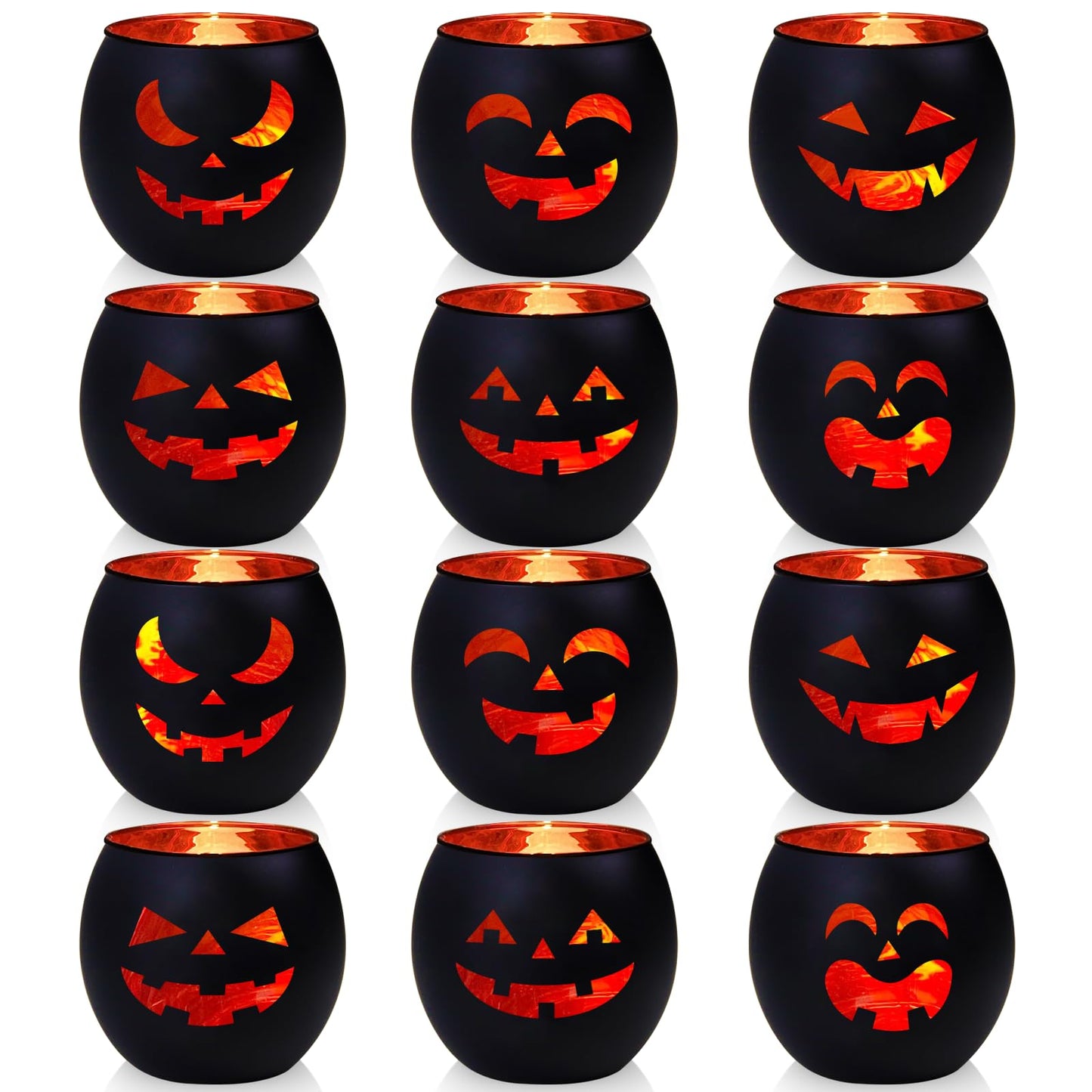 Black Halloween Table Centerpieces Candle Holders 12 PCS, Jack O Lantern Tealight Votive Candle Holders, Indoor Halloween Decorations for Mantel Coffe Table Decor