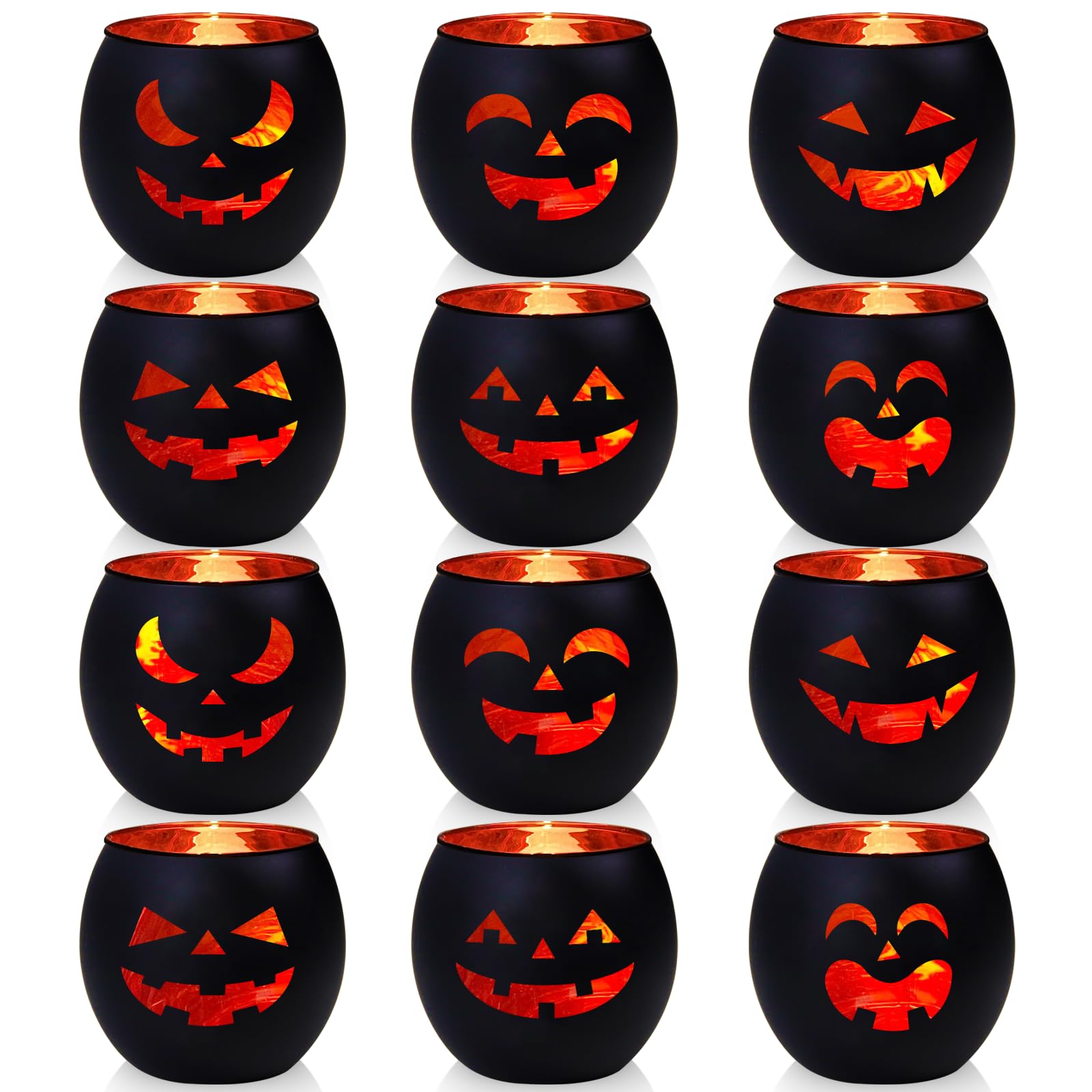 Black Halloween Table Centerpieces Candle Holders 12 PCS, Jack O Lantern Tealight Votive Candle Holders, Indoor Halloween Decorations for Mantel Coffe Table Decor