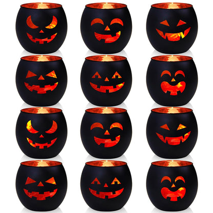 Black Halloween Table Centerpieces Candle Holders 12 PCS, Jack O Lantern Tealight Votive Candle Holders, Indoor Halloween Decorations for Mantel Coffe Table Decor