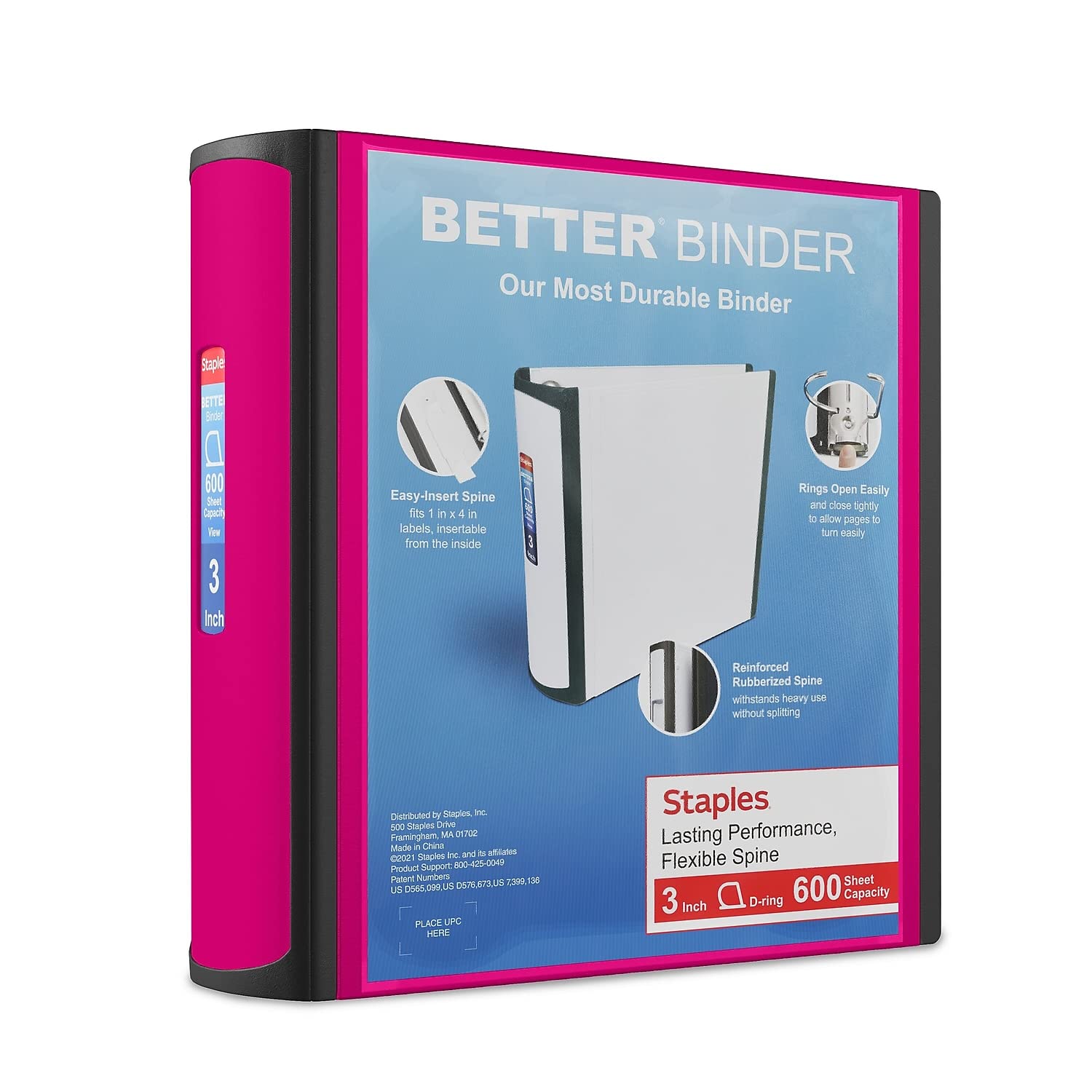 STAPLES 3 Inch BetterView Binder with D-Rings (Teal)