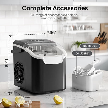 Kismile Ice Makers Countertop with Carry Handle,8 Cubes in 6 Mins,26Lbs/Day,2 Size of Bullet Ice,Portable Ice Maker Machine with Self-Cleaning for Home/Office(Black)