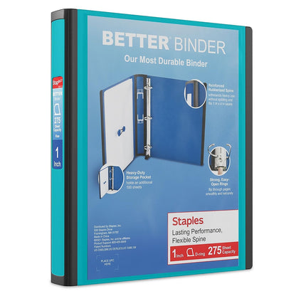 STAPLES 3 Inch BetterView Binder with D-Rings (Teal)