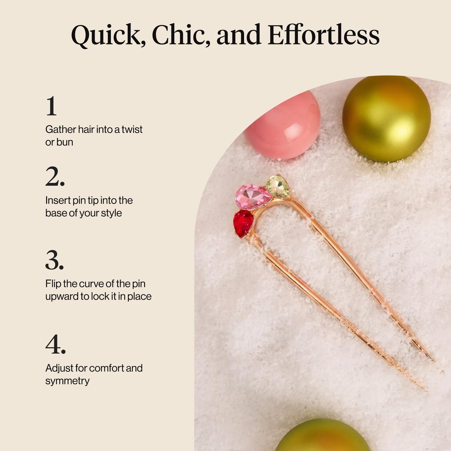 Kitsch Metal French Hair Pin for Women - Elegant Hair Accessories, Ideal for Buns & French Twist, Designed for a Secure, Comfortable Fit | Ideal Gifts for Women - Hematite
