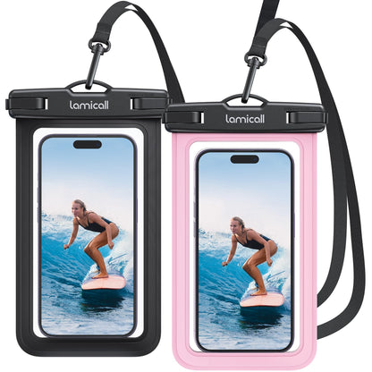 Lamicall Waterproof Phone Pouch Case - [2 Pack][Easy Lock & Heavy Duty] IPX8 Water Proof Cell Phone Dry Bag for Beach, Protector for iPhone 16 15 14 13 12 11 Pro Max Plus XS XR, Galaxy S24 S23, 4-7"