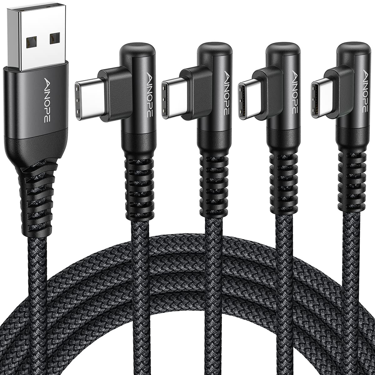 AINOPE USB C Cable [2-Pack, 6.6ft] 3.1A Type C Charger Fast Charging, Right Angle USB to USB C Cable Braided USBC Charger for Galaxy S10+ S10 S9, Note 10 9, LG V30, Moto, iPhone 16 15 Cord Type C