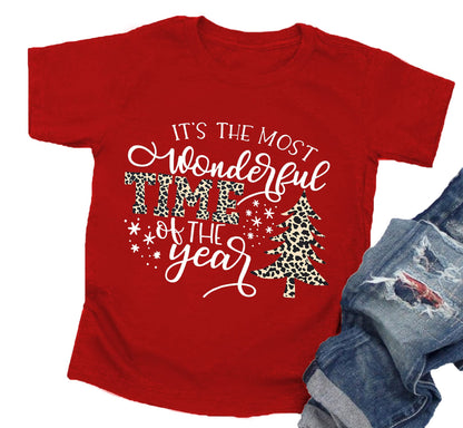 Christmas Shirts Toddler Boys Girls Xmas Buffalo Plaid Trees T-Shirt Christmas Graphic Tees Holiday Tops