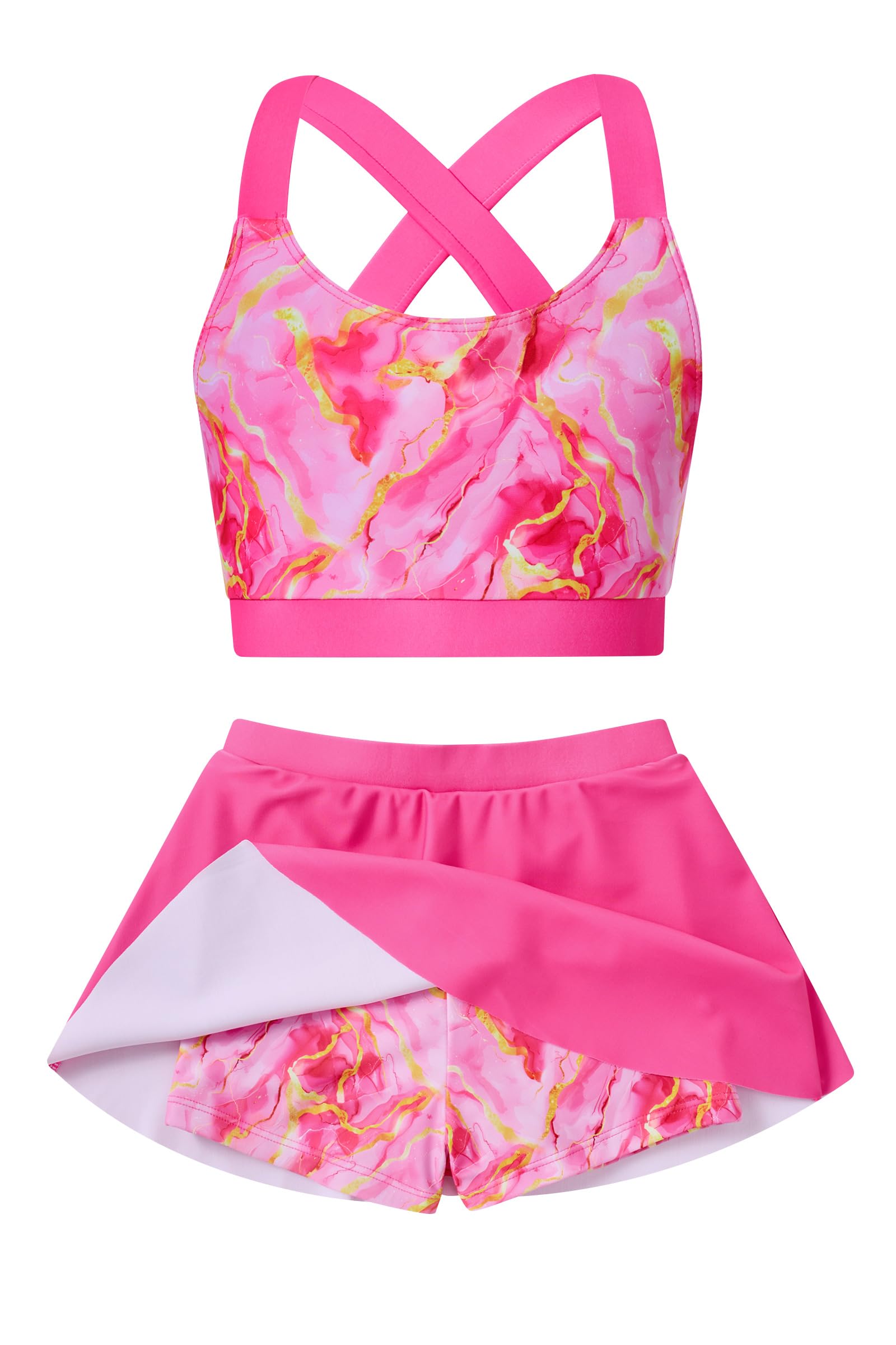 Cutemile Little Girls Two Piece Tankini Swimsuit Summer Boyshort Bathing Suit Beach Rash Guard Swimwear 6-13 Years