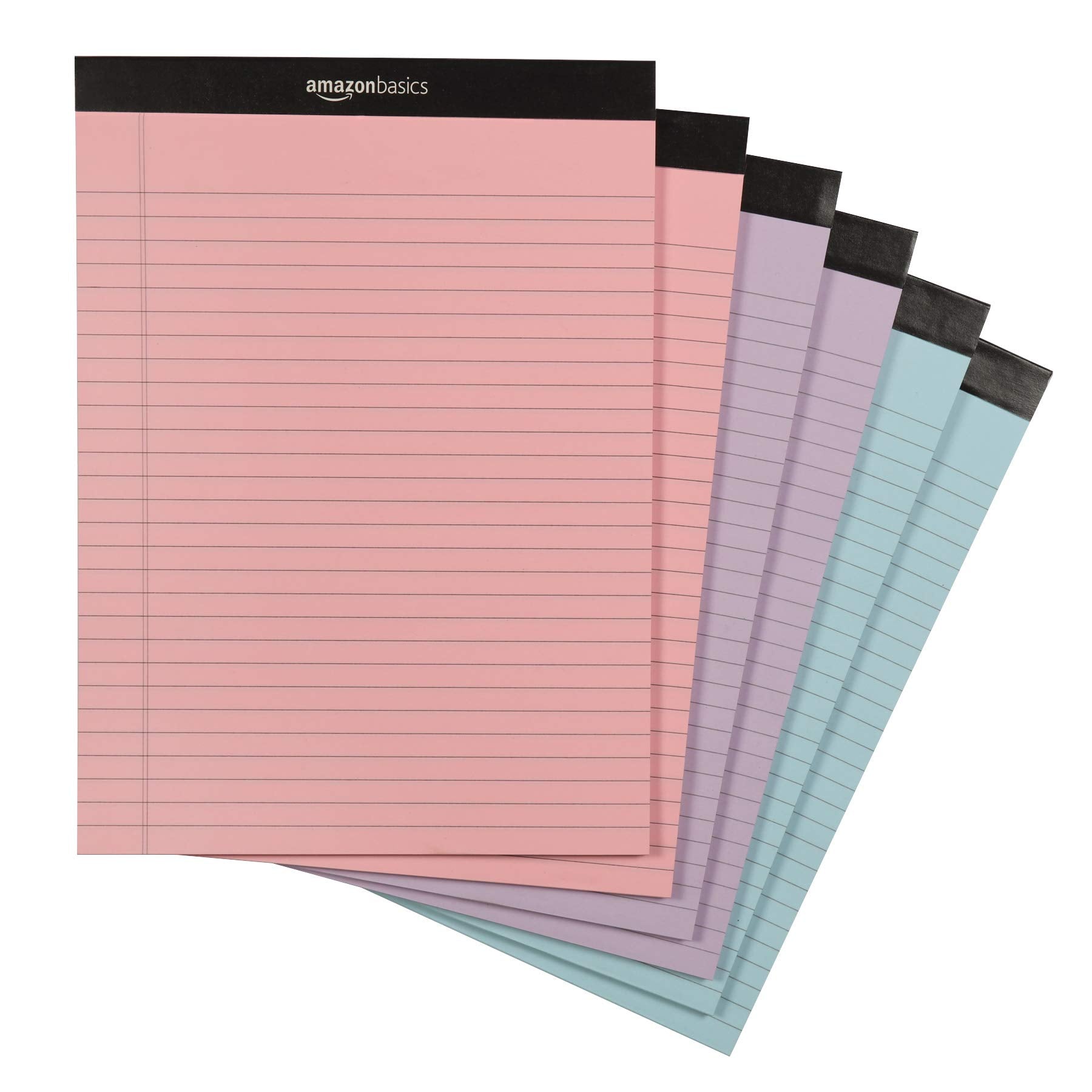 Amazon Basics Narrow Ruled 5-Inch by 8-Inch Lined Writing Note Pads, 6 Count (50 Sheet Pads), Multicolor