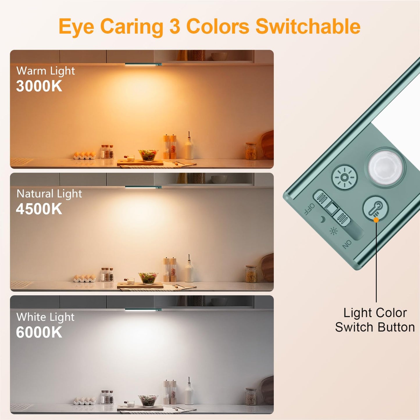 Gritin 10.2inch Under Cabinet Lighting Rechargeable -84 LED Super Bright,3-Color& 5 Level Brightness,4 Modes,Motion Sensor,Long Lasting- Easy Installation Magnetic Under Cabinet Closet Lights -2 Pack