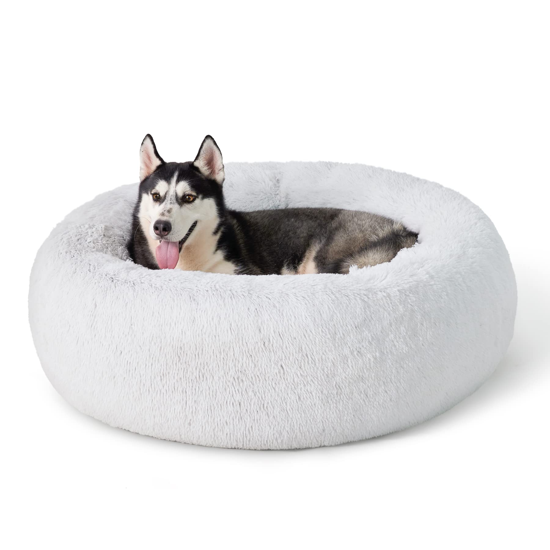 Bedsure Calming Dog Bed for Small Dogs - Donut Washable Small Pet Bed, 23 inches Anti-Slip Round Fluffy Plush Faux Fur Large Cat Bed, Fits up to 25 lbs Pets, Camel
