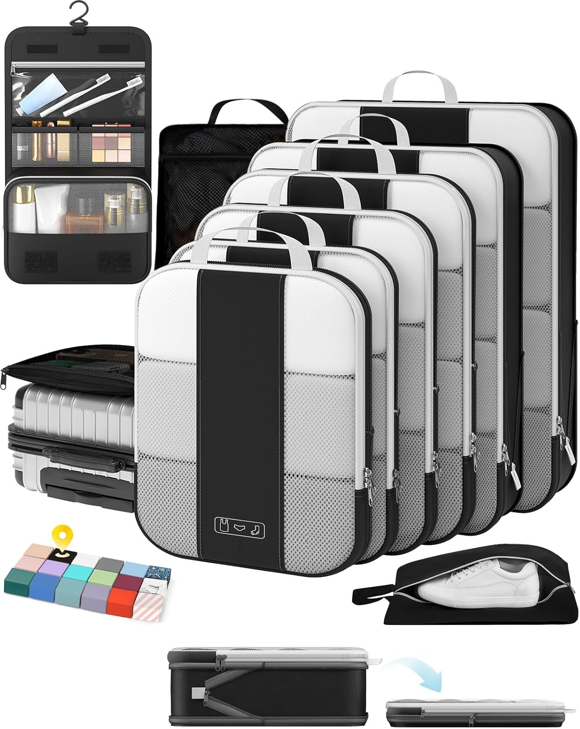 10 Set Compression Packing Cubes for Travel Essentials,Compressible Expandable Packing Cubes for Suitcase,OlarHike Luggage Organizer Bags for Travel,Handy Helper for Organizing Clothes(Black)