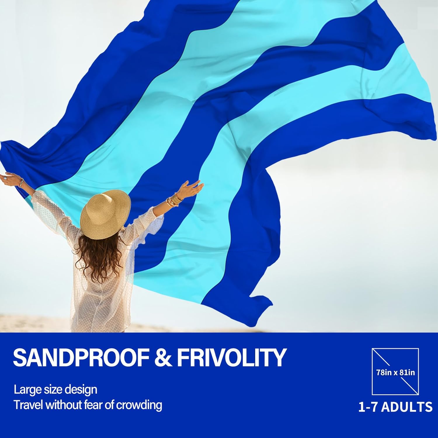 Beach Blanket Oversized Extra Large 78" X 81",Waterproof Sandproof Beach Blanket 1-7 Adults Lightweight Durable for Travel Camping Hiking Picnic
