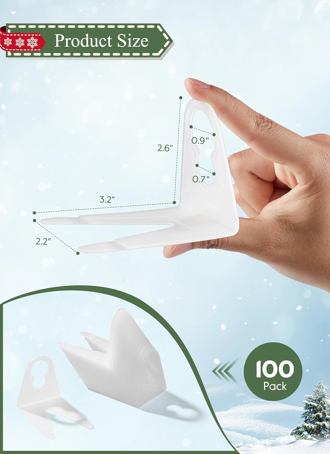 Brightown Christmas Light Clips for Outside, 100 Pack Roof Clips for C7 C9 Mini String Lights, Universal Gutter and Shingle Holiday Light Clip Set, for Christmas Decorations, White