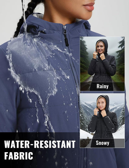 baleaf Women's Wnter Coat Long Puffer Jacket Quilted Jackets with Hood Warm Running Insulated Hiking Snow