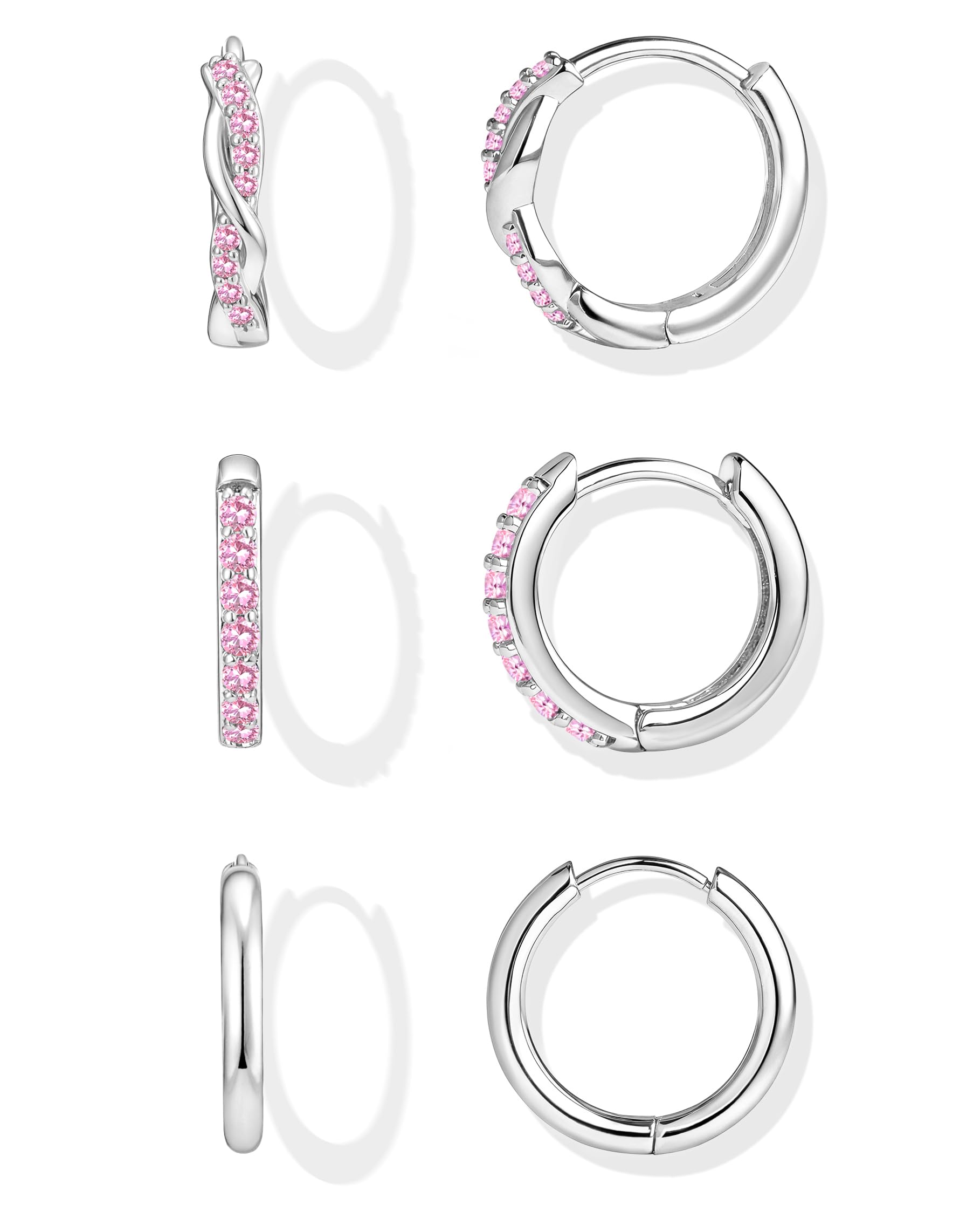 Inerney Gold Huggie Hoop Earrings Set for Women, Dainty Small Sterling Silver Earring Stacks Hypoallergenic Jewelry for Multiple Piercings, Trendy Twisted Cute Cartilage Hoops Birthstone Gift 3 Pairs