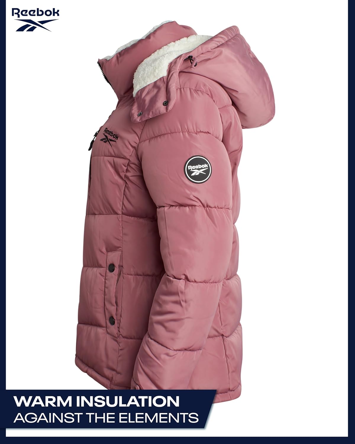 Reebok Womens Puffer Jacket - Heavyweight Puffer Coat with Faux Fur Trim Hood - Outerwear Down Winter Jackets for Women