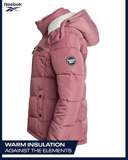 Reebok Womens Puffer Jacket - Heavyweight Puffer Coat with Faux Fur Trim Hood - Outerwear Down Winter Jackets for Women