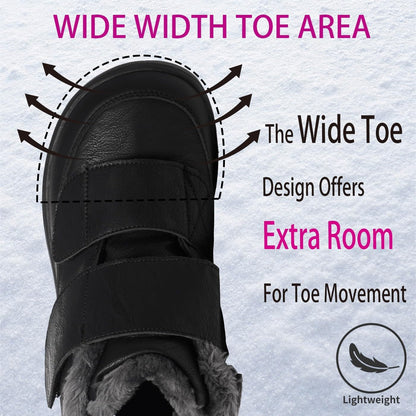 Hsyooes Diabetic Boots for Men Wide Width Winter Snow Boots Adjustable Straps Anti-slip Water Resistant Winter Shoes Warm Fur Lining Diabetic Shoes for Swollen Feet