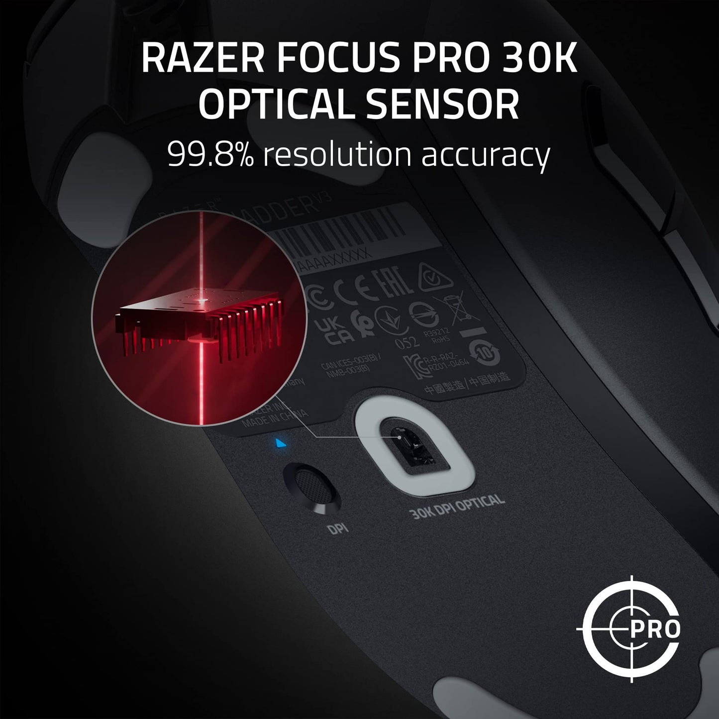 Razer DeathAdder V3 Wired Gaming Mouse: 59g Ultra Lightweight - Focus Pro 30K Optical Sensor - Fast Optical Switches Gen-3-8K Hz HyperPolling-6 Programmable Buttons -Ergonomic -Speedflex Cable- Black