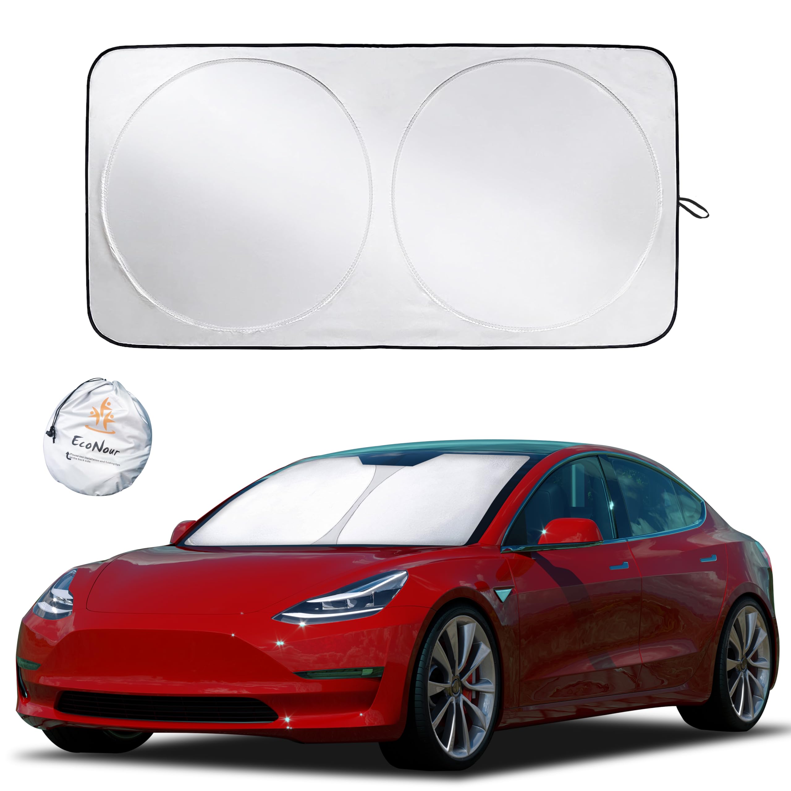 EcoNour Car Windshield Sunshade | Blocks 99% Heat & Keeps Interior Cool | Universal Fits Cars, SUVs, Trucks | Automotive Sun Screen, Visor & Car Accessories for Summer | Medium (64x32 Inches)