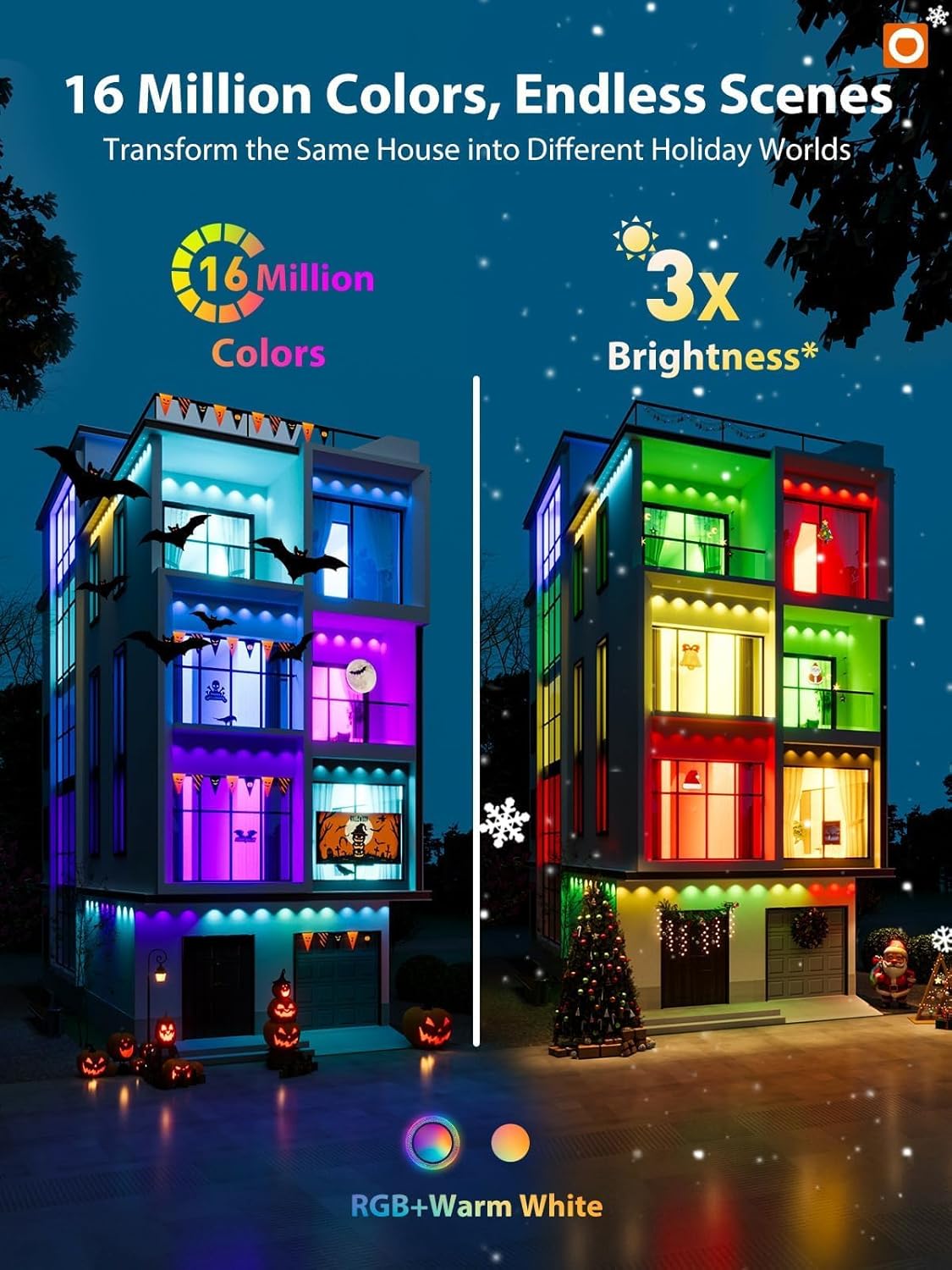 addlon 400FT(200FT*2) Permanent Outdoor Lights, Smart RGB+IC LED Lights for House & Outdoor Decor, App & Remote Control, DIY Scene Modes, IP67 Waterproof for Christmas, Holiday, Party Decorations
