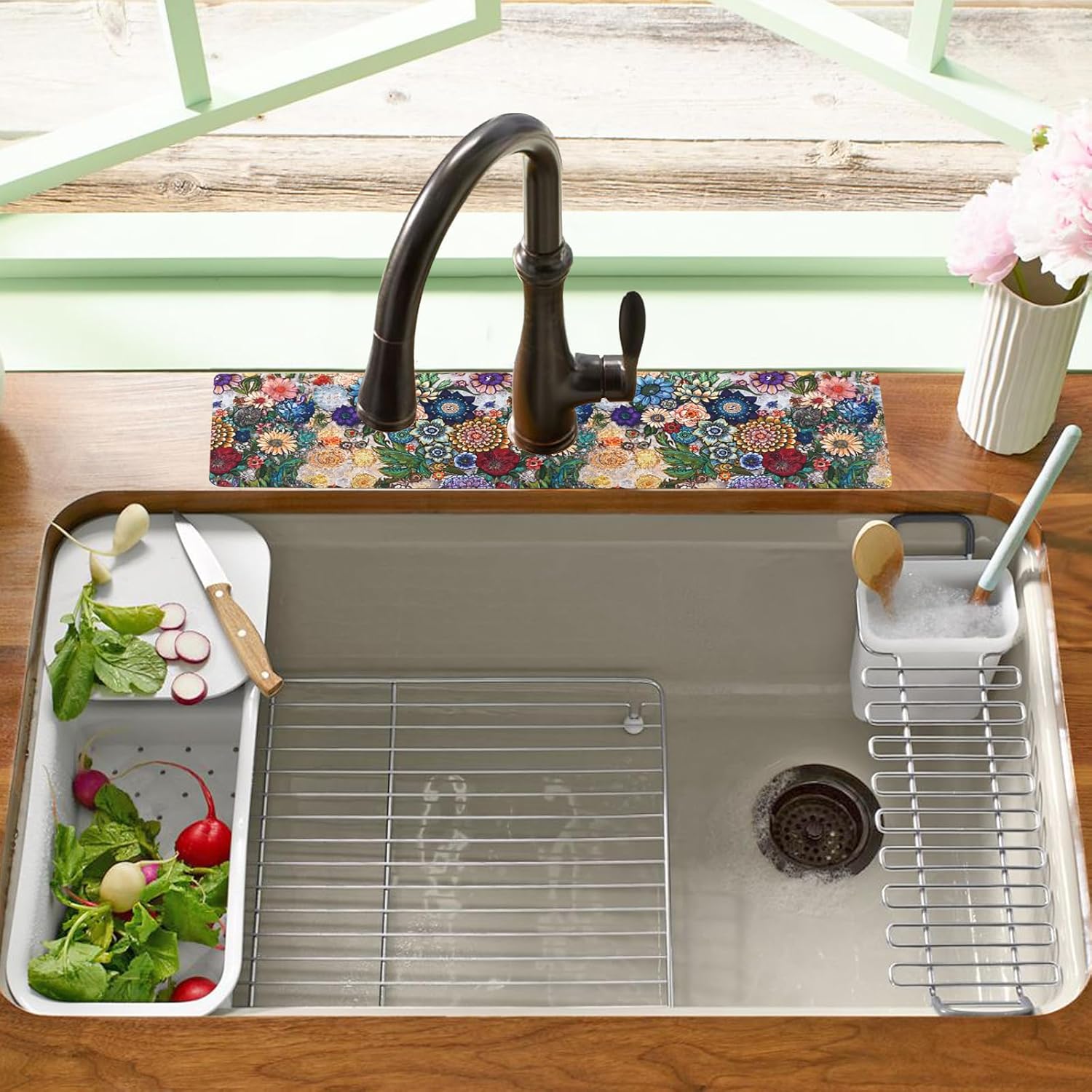 Sink Faucet Absorbing Mat, 2 Pack Drying Mat Around Faucet Sink Splash Guard Behind Faucet Sinkmat For Kitchen Bathroom Island Rv 24 * 5.5 Inch (60 * 14 cm)
