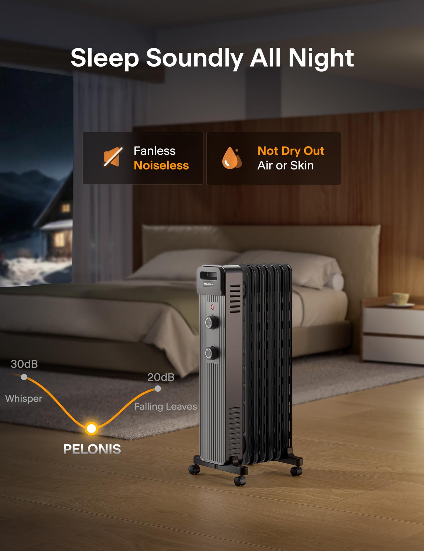 Pelonis Oil Filled Radiator Heater for Large Space, 2025 Upgraded, Space Heaters with 1500W Quiet Warmth Radiant Heater, 3 Heating Modes, Overheat & Tip-Over Protection, Adjustable Thermostat, Black