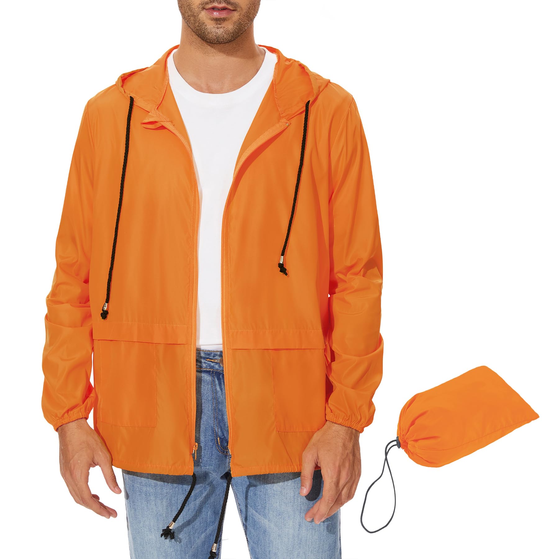 Zando Packable Mens Rain Jacket Lightweight Raincoat Waterproof with Hood Outdoor Windbreaker Jacket Travel Rain Jackets