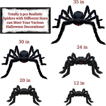 5 Pcs Halloween Spiders Decorations, Realistic Spiders Halloween Decor Indoor Outdoor