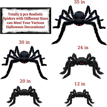 5 Pcs Halloween Spiders Decorations, Realistic Spiders Halloween Decor Indoor Outdoor