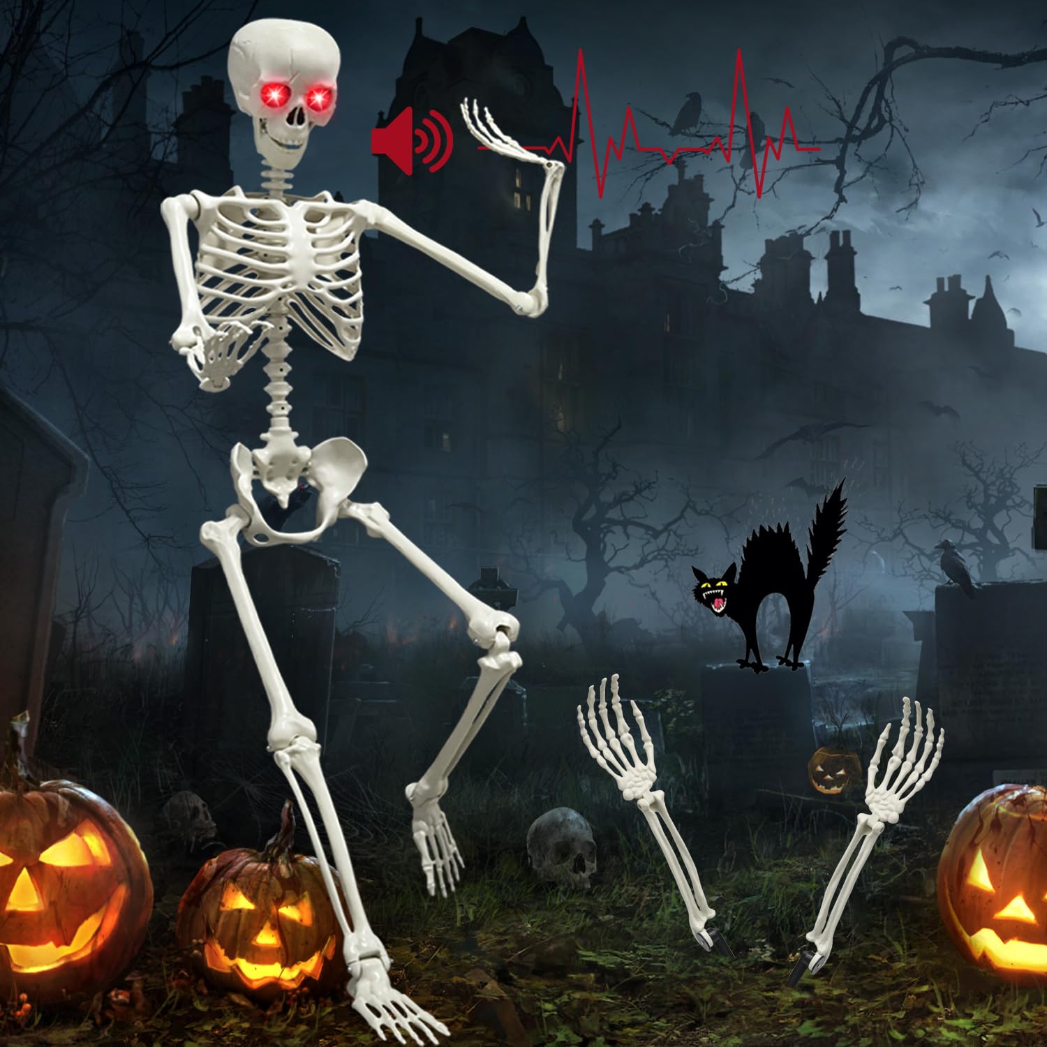 WODMAZ 5 Packs Halloween Skeletons, 16" Halloween Full Body Skeleton with Posable Joints for Haunted House Graveyard Props Decor