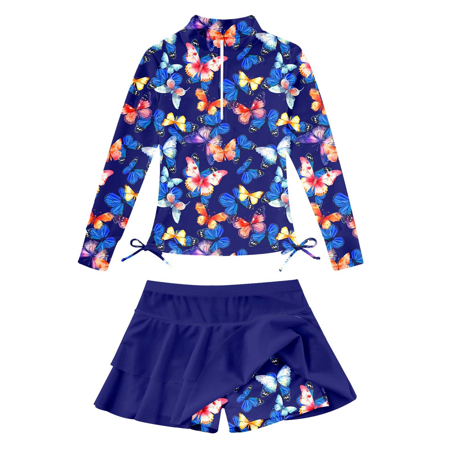 Vogseek 3-12T Girls Rash Guard 2 Pieces Bathing Suit Long Sleeve Swimsuit Swimming Skirt with Shorts Swimwear