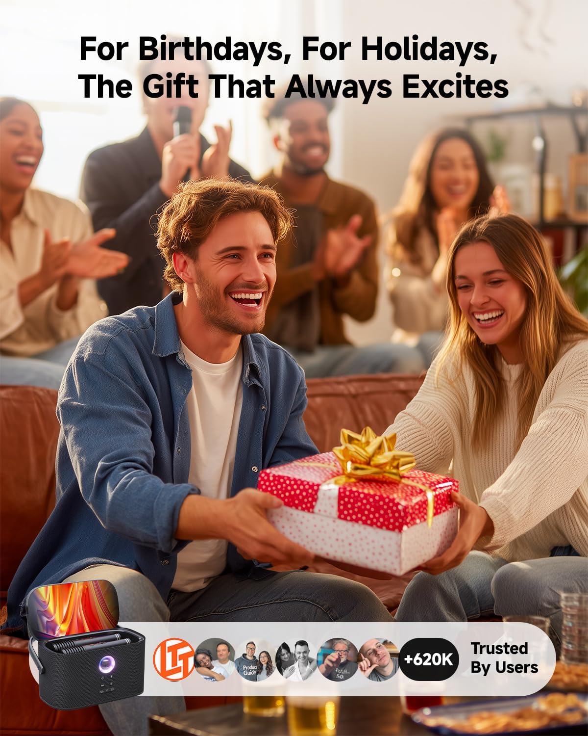 Ikarao Portable Karaoke Machine for Adults, Built-in Lyrics Display and Screen, 2 Self-Charging Wireless Microphones, Karaoke App, 140W Speaker, Connects to TV for Home Party Birthday Outdoor Camping