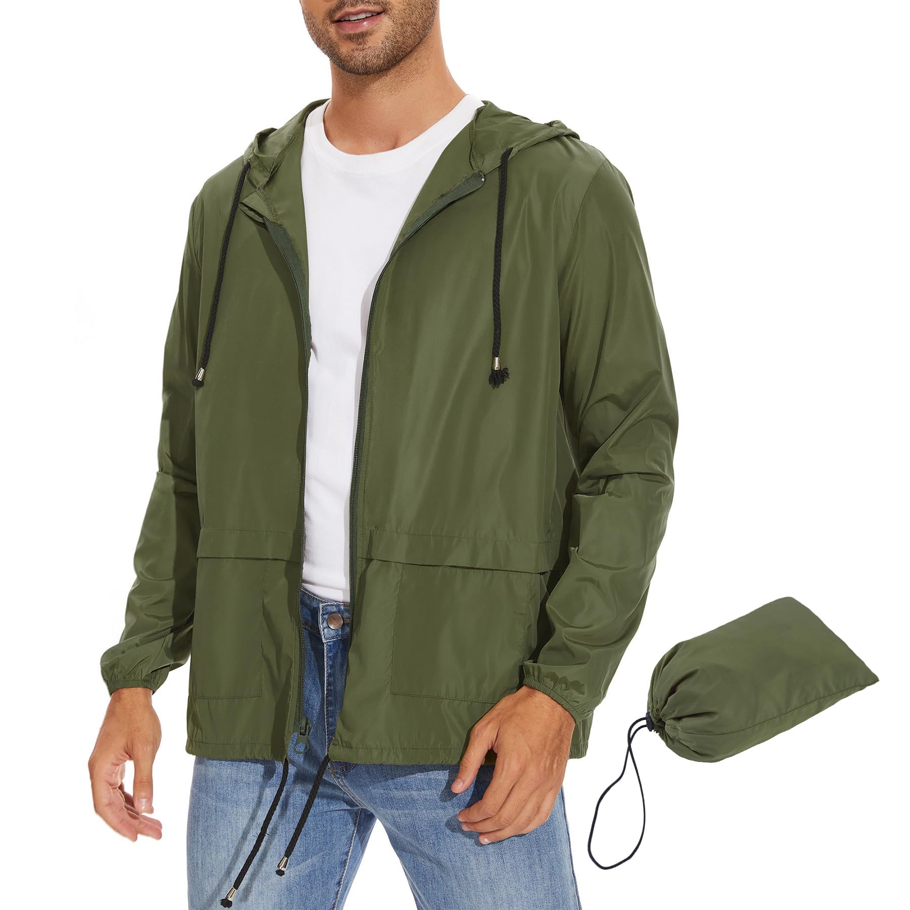 Zando Packable Mens Rain Jacket Lightweight Raincoat Waterproof with Hood Outdoor Windbreaker Jacket Travel Rain Jackets