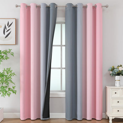 Estelar Textiler Beige and Greyish White Blackout Curtains for Living Room, Full Room Darkening Gradient Drapes for Bedroom, Thermal Insulated Ombre Grommet Curtains for Dining Room,52Wx84L,2 Panels