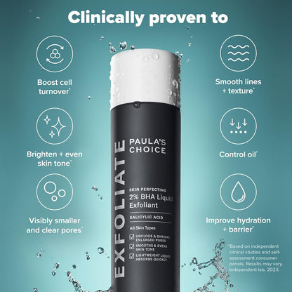 Paula's Choice SKIN PERFECTING 2% BHA Liquid Salicylic Acid Exfoliant-Facial Exfoliant for Enlarged Pores, Wrinkles & Fine Lines, Suitable for Blackhead-Prone Skin, Fragrance-Free